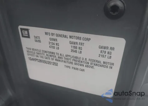 2005 Buick Lesabre Custom from USA, damaged, VIN 1G4HP52K65U261252